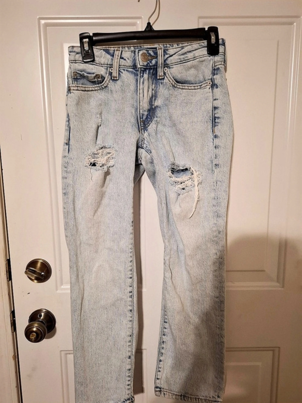 Aeropostale Mid Rise Ankle Straight Distressed Jeans Blue